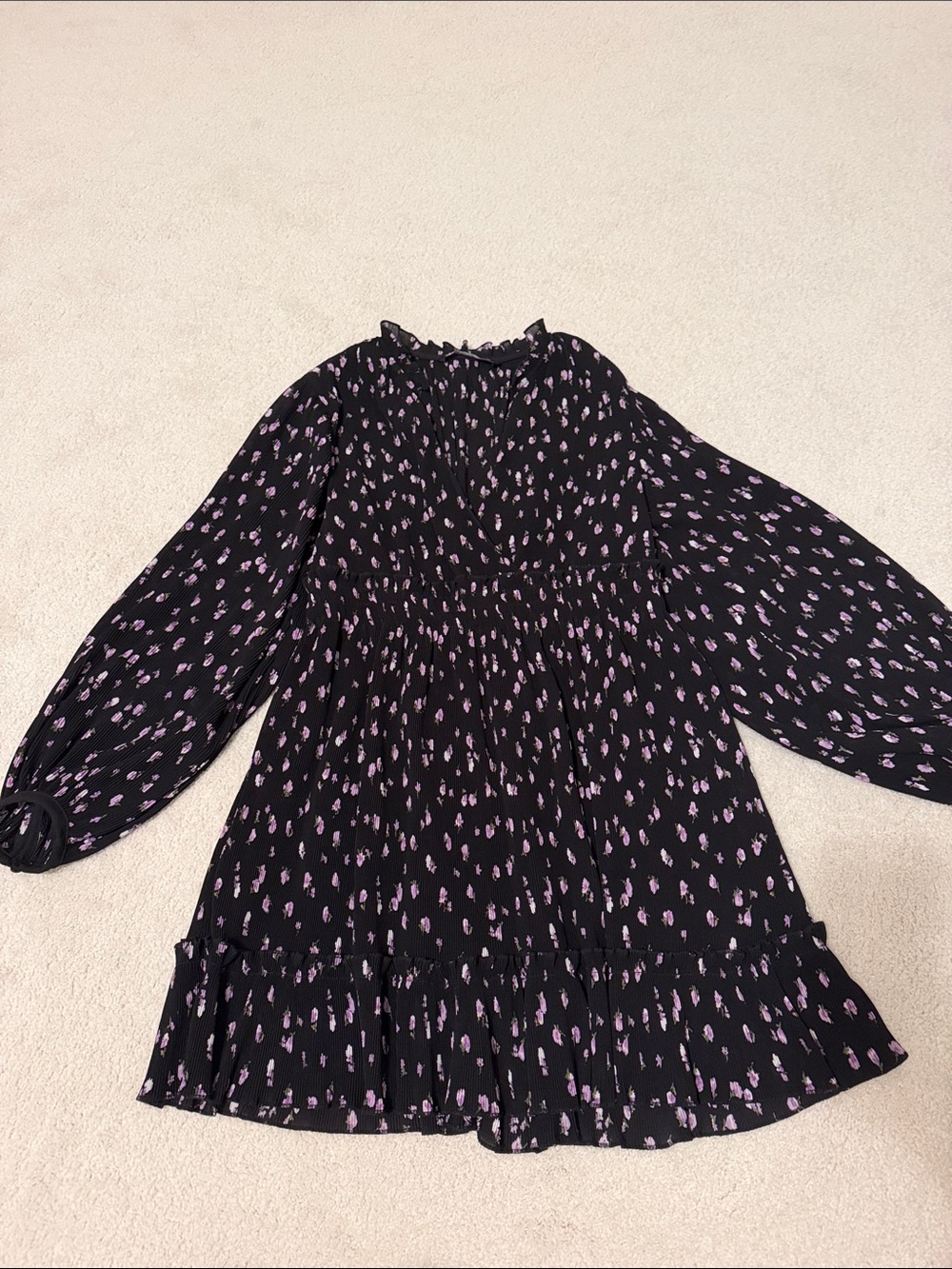 Zara Black Mini Dress with Lavender Dot Floral